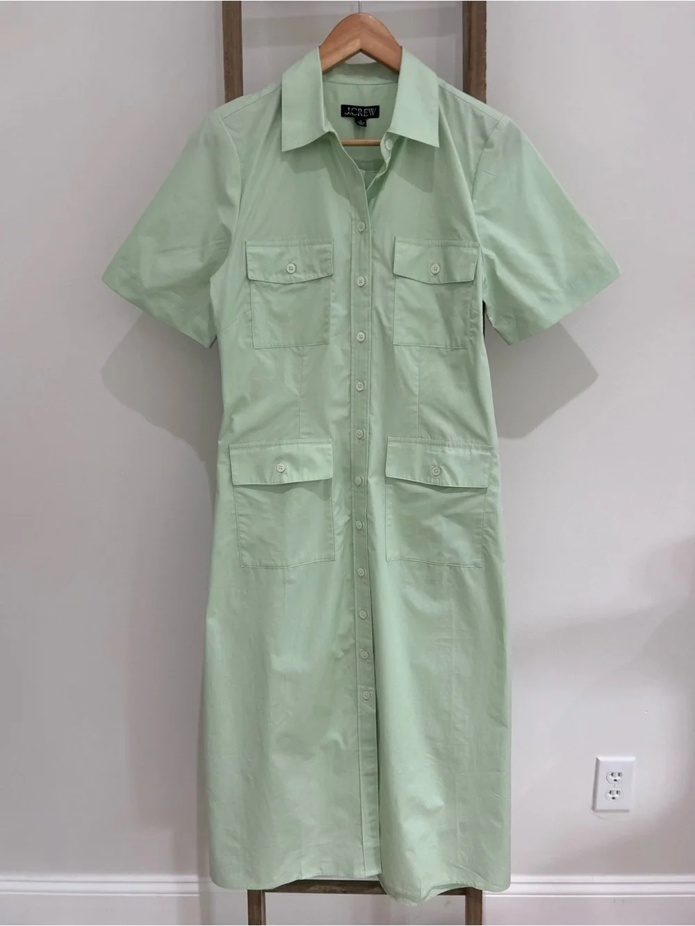 J. Crew Utility Cotton MIDI Shirt Dress Mint Green Size 6 NWT Classic Minimalist